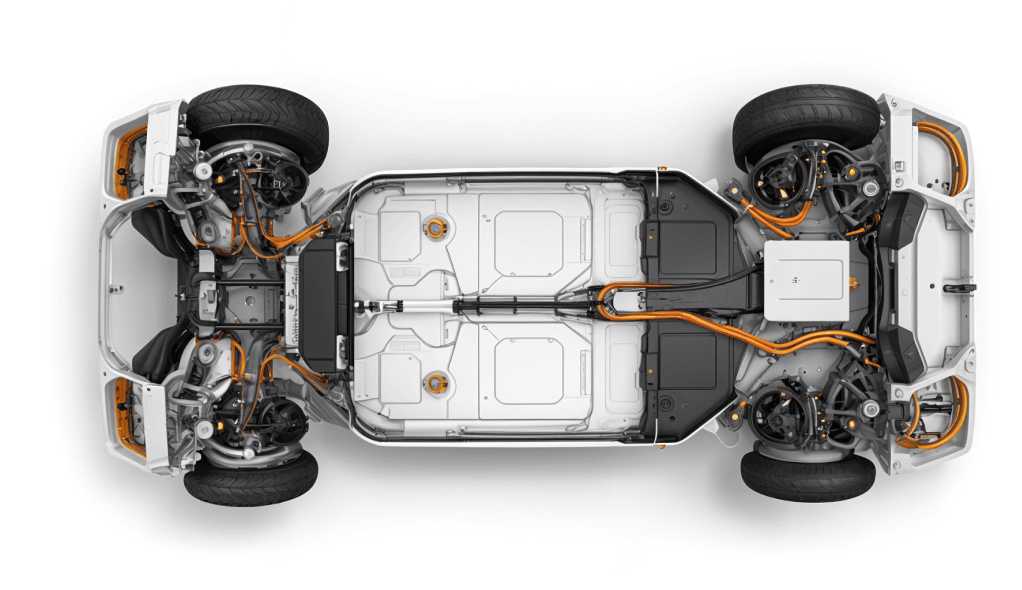 Electric vehicle architecture diagram showing the major components