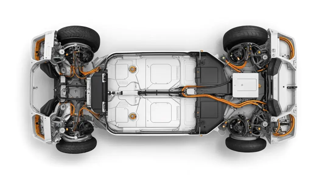 Electric vehicle architecture diagram showing the major components