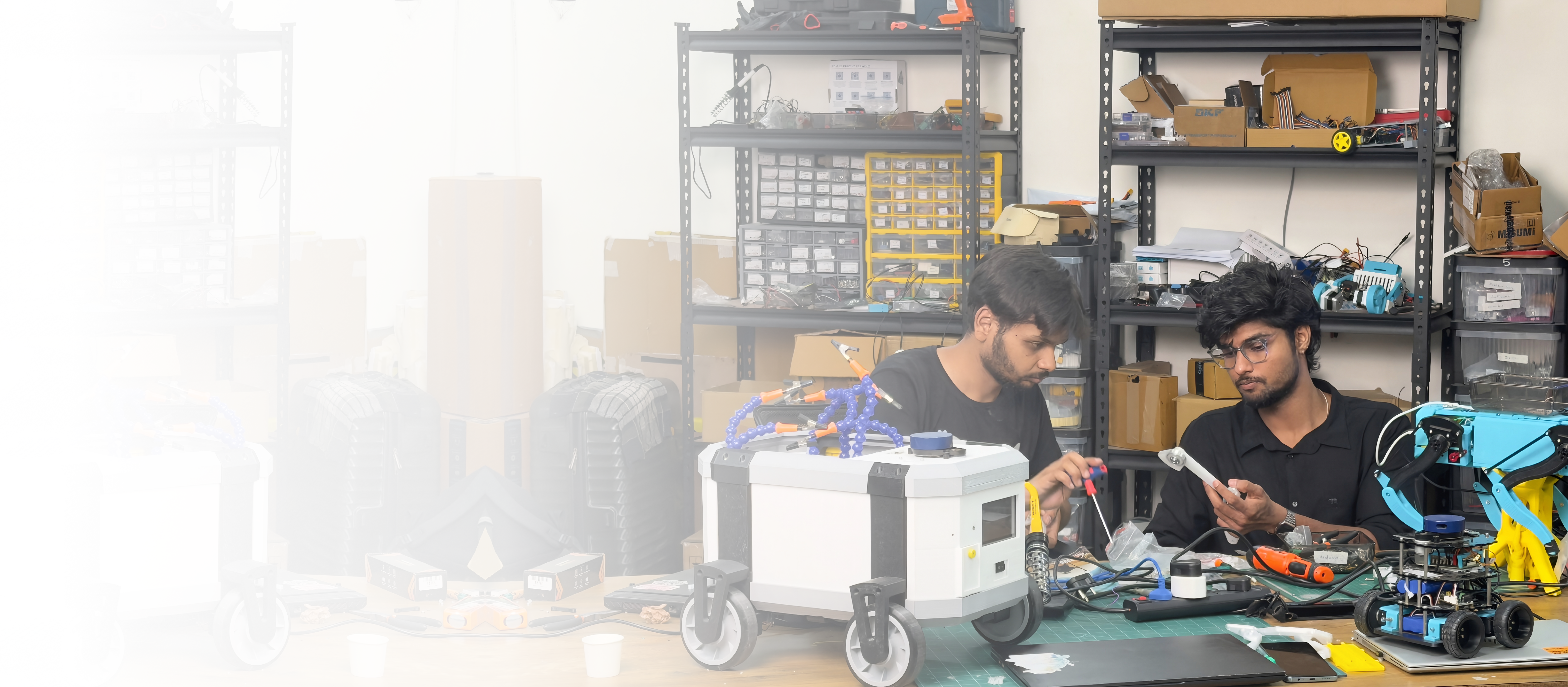 Students building autonomous robots in the My Equation robotics lab